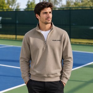 Sudadera de Cuello Alto con Cierre de Cremallera para Hombre en Colores Neutros Sólidos para Compradores Mayoristas de Marca Privada - Product Image 4