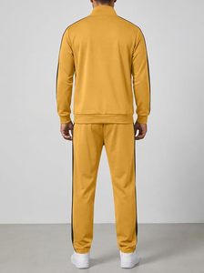 Chándal Amarillo Sólido para Hombre, Manga Larga, Cierre de Cremallera, Ropa Casual, Corte Regular, Atuendo de Otoño, Bolsillos Laterales, Poliéster - Product Image 2