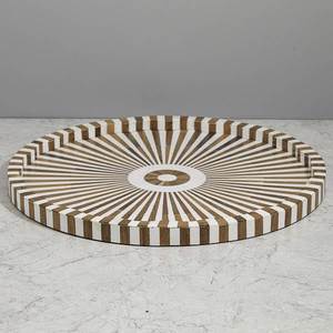 Plateau de service de luxe en os incrusté, rond, motif floral bleu, assiette décorative pour table basse, hôtel, maison, décoration de mariage, vente en gros - Product Image 1