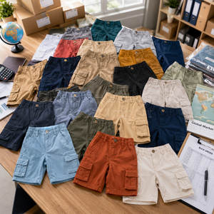 Shorts cargo pour enfants en sergé de coton, multi-poches, fabriqués au Bangladesh, surplus de vêtements, déstockage, export en gros - Product Image 6