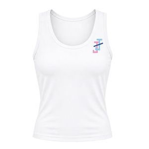 Women's <b>White</b> Sleeveless Tank Top with JJ Logo Embroidery Crew Neck Athletic Fitness Gym Workout <b>Shirt</b> for Women Sportswear - Product Image 1