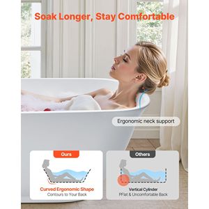 Vasca da Bagno Freestanding Contemporanea in Acrilico da 67 Pollici, Elegante Forma Ovale, Bianca con Scarico Cromato Lucido - Product Image 3