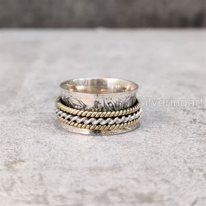 Bague Spirituelle en Argent Sterling 925 pour Femme Bague de Pouce Yoga Bijoux Faits à la Main Fête Anxiété Bague Spinner pour Homme - Product Image 1
