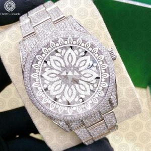 Montre mécanique de luxe pour homme Charm Jewels, boîtier incrusté de diamants, bracelet en cuir, cadran analogique 40 mm, acier inoxydable, étanche 10 bars - Product Image 3
