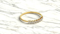 Bague minimaliste en or plaqué 18K 14K avec diamants de laboratoire taille baguette décalés pour femme, fine bague demi-éternité empilable