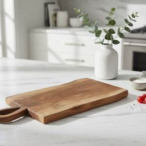 Planche à découper rectangulaire en bois avec poignée, finition naturelle, planche de cuisine monobloc - Product Image 5