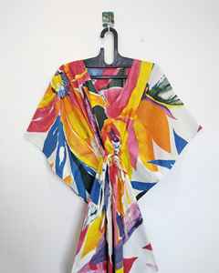 Vestido Kaftán de Algodón Puro con Encaje para Mujer - Estampado Floral Vintage, Ligero, Corte A, Holgado, Ideal para Playa y Descanso de Verano - Product Image 2