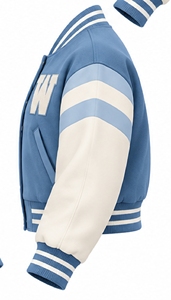 เสื้อแจ็คเก็ตวาร์ซิตี้สีน้ำเงินแบบมีแถบสีตัดกัน ยี่ห้อ Index Apparel พร้อมปักตัวอักษร W ติดกระดุมแบบ Snap  ทรงเสื้อเบสบอล - Product Image 4