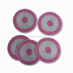 Boho Chic <b>Blue</b> <b>Beaded</b> Floral Coaster Set Handmade Round Drink Mats for Stylish Table Decor Delicate Handmade <b>Blue</b> <b>Beaded</b> Coaster - Product Image 6