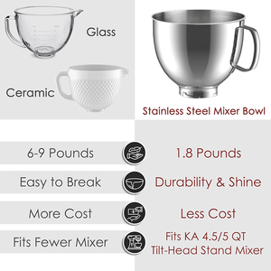 Bol mélangeur en acier inoxydable 5 QT, compatible <span class=keywords><strong>KitchenAid</strong></span>, qualité alimentaire, passe au lave-vaisselle, pièces pour batteur sur socle inclinable 4,5-5 Quart - Product Image 4