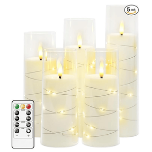 Set di 5 Candele LED Senza Fiamma con Timer, Effetto Sfarfallio per Atmosfera Romantica e Decorazione Casa, Stabili ed Eleganti - Product Image 1