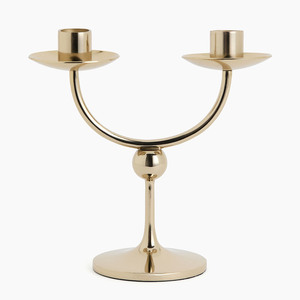 Candelabro Moderno y Elegante en Forma de U Dorado con Acabado Metálico Pulido y Detalles Esféricos, Perfecto para Decoración de Mesa - Product Image 1