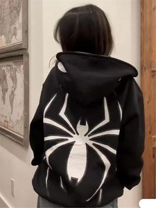 Sudadera con capucha extragrande Y2K con cremallera completa y estampado de araña para mujer y hombre, chaqueta estilo grunge streetwear para adolescentes. - Product Image 3
