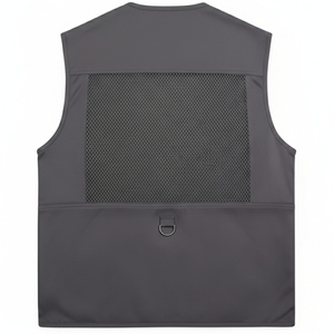 Men's Grey Multi-Pocket Zipper <b>Vest</b> Casual V-Neck Quick Dry Polyester Workwear Outerwear Spring <b>Utility</b> <b>Vest</b> - Product Image 3