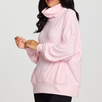 Kadın Açık Pembe Büyük Beden Dik Yaka Premium Kalın Polar Uzun Kollu Kazak Kışlık %100 Pamuk Minimalist Günlük