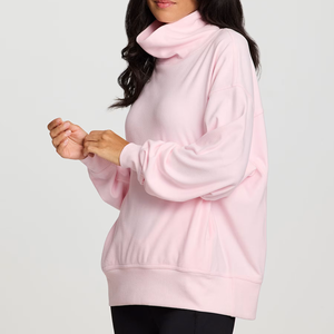 Sudadera de Mujer, Color Rosa Claro, Cuello Alto, Premium, Felpa Gruesa, Manga Larga, 100% Algodón, Estilo Minimalista Casual para Invierno - Product Image 1