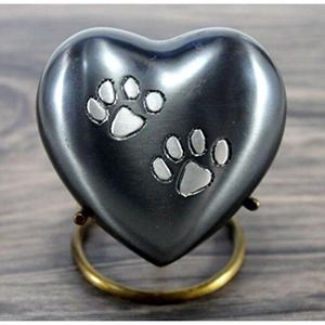 Urne funéraire pour animaux de compagnie en forme de cœur noir avec empreintes de pattes, pour cendres de chien ou de chat, urne en étain en forme de cœur avec support doré, dernière arrivée - Product Image 6