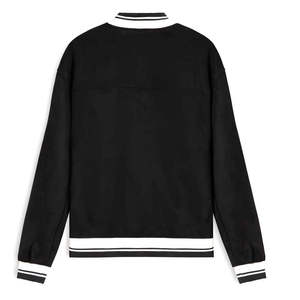 Men's <b>Black</b> Varsity <b>Jacket</b> <b>Fleece</b> Material Turn-down Collar Regular Sleeve Casual Style Autumn Wear - Product Image 2