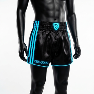 Shorts de Muay Thai Zee Good pour hommes, vert et blanc, à rayures brodées, en satin respirant, taille haute élastique, avec poches - Product Image 2