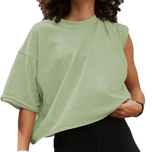 Camisetas de Mujer de Algodón 100%, Casuales, Transpirables, Ecológicas, con Logotipo y Letras Impresas Digitalmente, Tejidas, de Longitud Regular - Product Image 4