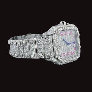 Full Iced Out Round Cut Moissanite Diamond Luxury <b>Watch</b> With Classic Pink Roman Numerals Features Diamond <b>Watch</b> Gift for <b>Girls</b> - Product Image 3