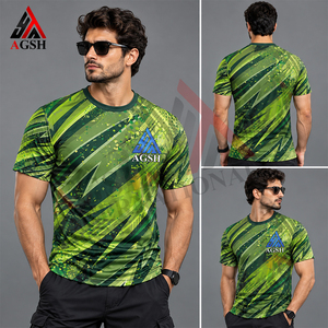 Camiseta Deportiva de Manga Corta para Hombre AGSH, Estampado por Sublimación, Patrón Geométrico Verde, Secado Rápido, Corte Ajustado, Cuello Redondo - Product Image 2