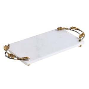 Plateau de service rectangulaire en marbre blanc royal de qualité supérieure, avec poignées en feuille d'or, pour la décoration de la maison, les mariages, écologique et personnalisable - Product Image 6