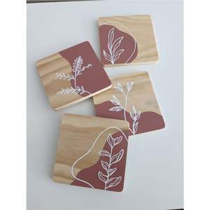 Juego de Posavasos de Madera Hechos a Mano, Posavasos Redondos y Cuadrados de Madera Pintados a Mano con Diseño Geométrico Moderno para Mesa de Café, Decoración del Hogar, Regalo - Product Image 2
