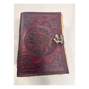Carnet en cuir véritable gaufré de qualité supérieure, 240 pages, 120 feuilles, carnet vintage avec papier à bords festonnés faits à la main, cuir classique - Product Image 1