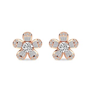 Magnifiques boucles d'oreilles en or massif 14k/18k, bijoux de créateur, fleur de périvinyle en or, boucles d'oreilles à clous en diamant de laboratoire pour femmes. - Product Image 5