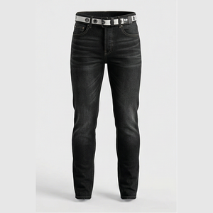 Jean en denim coupe droite délavé foncé pour homme, taille haute, coupe slim, en coton, style décontracté, pantalon d'automne - Product Image 1