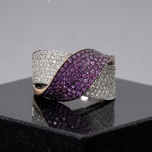 Anillo de Compromiso y Boda RAAMAA de Oro Rosa con Diamante Cultivado en Laboratorio, Diseño Clásico de Onda Cruzada Ancha, 10k/14k/18k, 8-10g - Product Image 1