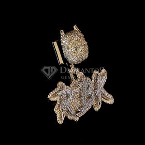 Colgante Personalizado con Nombre de Bulldog, Oro Sólido de 10K, Moissanita Redonda de Corte Brillante, Estilo Hip Hop, Unisex - Product Image 3