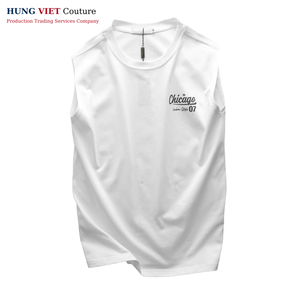 Wholesale Custom <b>White</b> Knitted Silk Printed Cotton Men's T-Shirt Casual Hip Hop Curved Hem <b>Tank</b> <b>Top</b> for Summer - Product Image 2