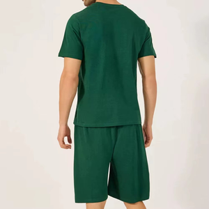 Custom Logo Plus Size Drop Shoulder Two-Piece Set High Quality 100% Cotton Knitted Eco-Friendly Summer Sporty Neck Men's T-Shirt - Product Image 5