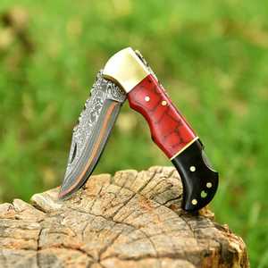 Cuchillo Plegable de Acero Damasco y Cobre Premium para Camping y Uso General, Mango de Resina, Hoja de Punta Caída Personalizable OEM, Garantía de 3 Años - Product Image 3