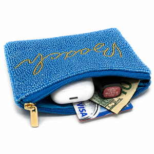 Luxury Handmade Beach Glass Beaded Coin Purse Coastal Zipper Wallet Vacation Gift OEM ODM Wholesale - Product Image 2