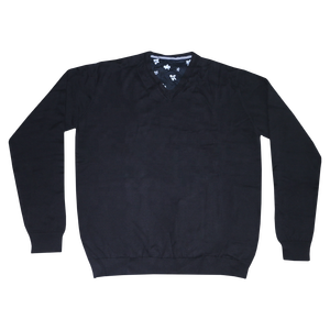 Pull-over à col en V de couleur unie en coton tricoté chaud pour hommes - Product Image 1