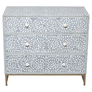 Commode à incrustation d'os en bois massif vert motif étoile Zed Design artistique moderne fait à la main 5 + tiroirs meubles de rangement écologiques - Product Image 4