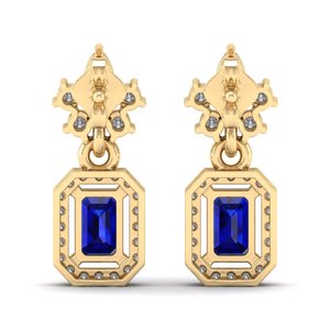 Boucles d'oreilles REYES, nouveau design, en argent sterling 925, avec moissanite et saphir bleu 1,28 carat, fermoir à vis, pour mariage et soirées - Product Image 4