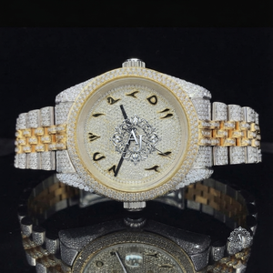 Montre unisexe bicolore en acier inoxydable avec moissanite glacée, étanche 3 ATM, bracelet en cristal, cadran, bijoux de mode AFAR JEWELS - Product Image 2