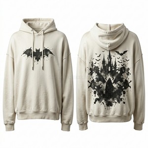 Custom Grey Vintage Hoodie Rhinestone Bat Design Men Oversized Streetwear Goth Graphic Print Heavyweight Fleece Manufacturer - Product Image 6