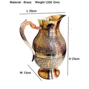 Brass Jug Pitcher Designer Embossed Mughal Style Gold Finished Water Serving Vintage <b>Drinkware</b> Decorative Tableware for Home - Product Image 3