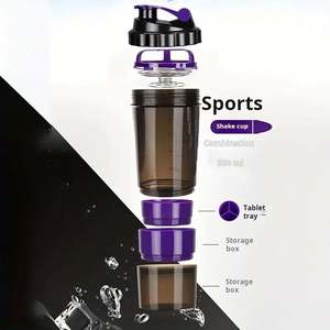 Bouteille de sport en plastique durable de 500 ml, gobelet mélangeur portable 3 en 1 avec boîte à poudre et boîte à pilules pour la salle de sport - Product Image 6