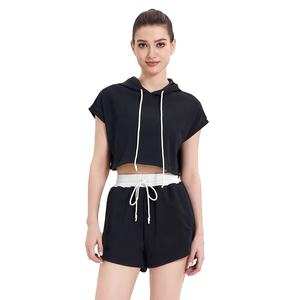 Sweat-shirt personnalisé de haute qualité grande taille pour femmes ensemble de haut court à capuche 2 pièces pour femmes - Product Image 1