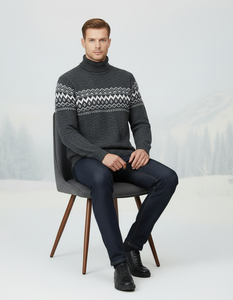 Pull d'hiver pour homme à manches longues, couleur unie, tricot biologique, séchage rapide, respirant, anti-plis, doux - Product Image 5