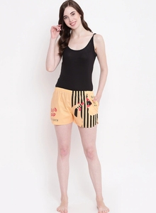 Women's Printed Yellow Striped Shorts <b>Elastic</b> Waist Knitted Cotton Casual Regular Fit - Product Image 5