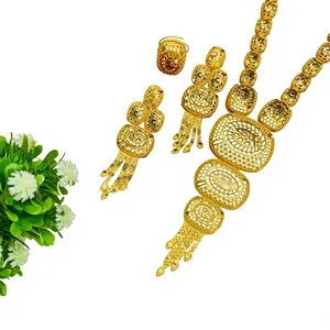 Conjunto de Collar Largo Nigeriano para Boda con Aretes y Anillo, Chapado en Oro Amarillo, Joyería Elegante para Mujer, Estilo Étnico - Product Image 5