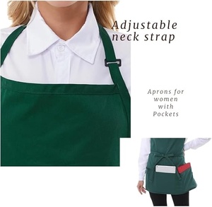 Delantal de algodón verde con bolsillos, cierre con lazo de tela tejida, para uniforme de camareros de restaurante y bar, para mujer - Product Image 4