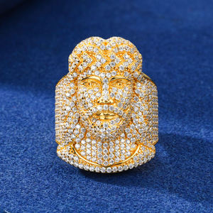 Men's 22K Gold Plated Lion Head <b>Ring</b> With Round Brilliant Cut Synthetic Diamonds Hiphop Style Party Jewelry - Product Image 3